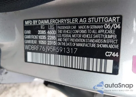 2005 Mercedes-Benz C 55 Amg z USA, uszkodzony, nr VIN WDBRF76J95F591317